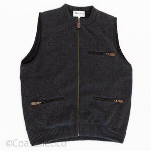 Harley of Scotland Men’s Wool Sz L Sweater Vest Fully Lined Dark Gray Tweed